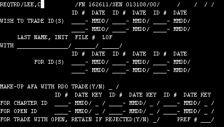 dspfai screen for input of trade