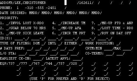 Example of a OFR screen