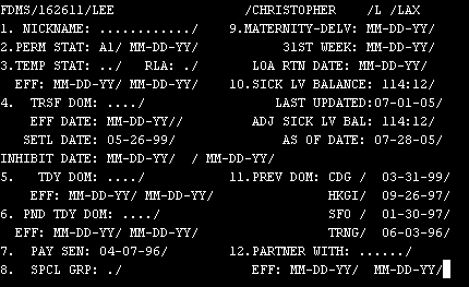 Example of the FDMS screen