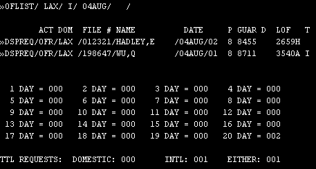 Example of the OFLIST screen